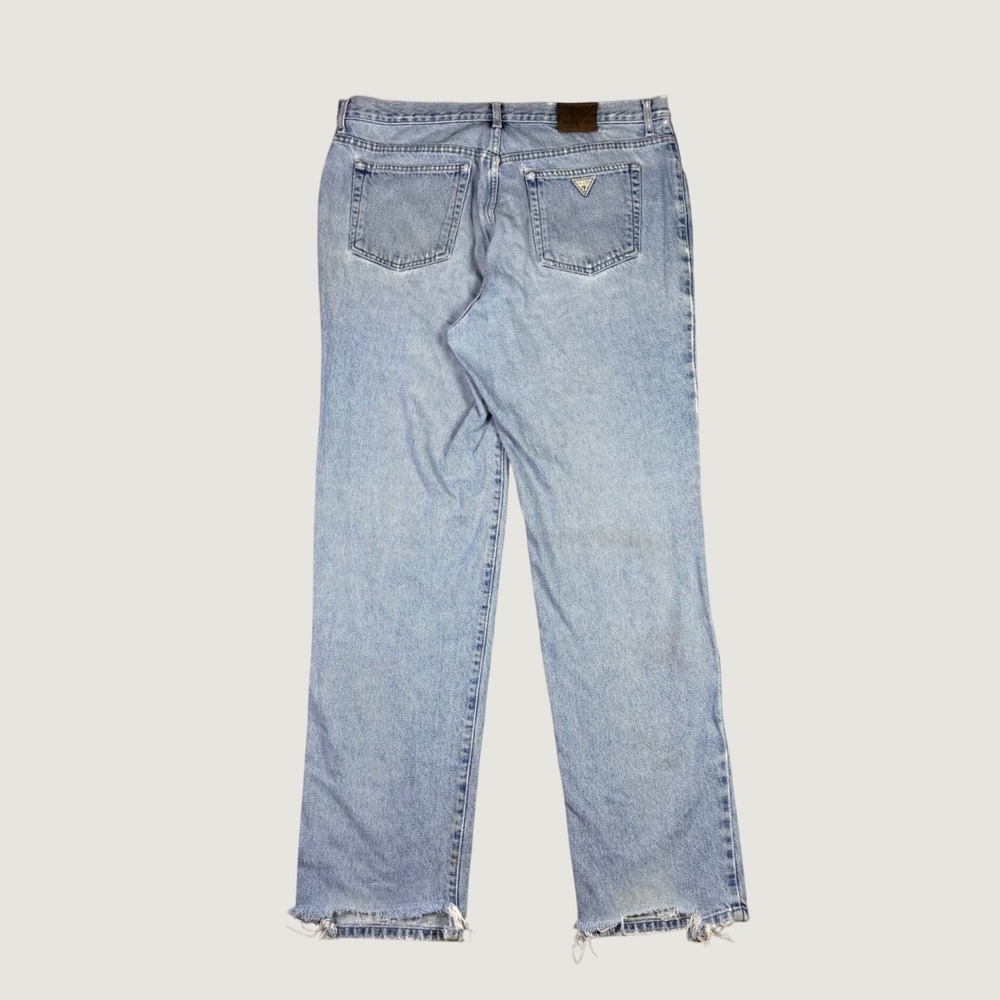 Vintage Guess Jeans Mens 38 SS Light Wash Straight Leg Distressed Frayed Hem